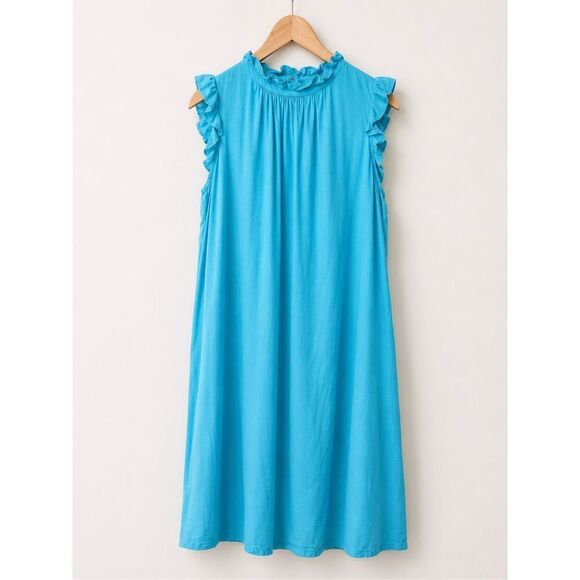 Stark X Dresses & Skirts - Stark Blue Cotton Midi Dress Large Ruffle Neck Sleeveless Swing Dress USA